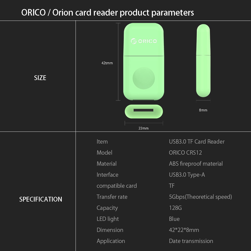 ORICO Card Reader USB 3.0 5Gbps OTG for Micro TF Flash Smart Memory Card Adapter Laptop Accessories for Macbook Pro