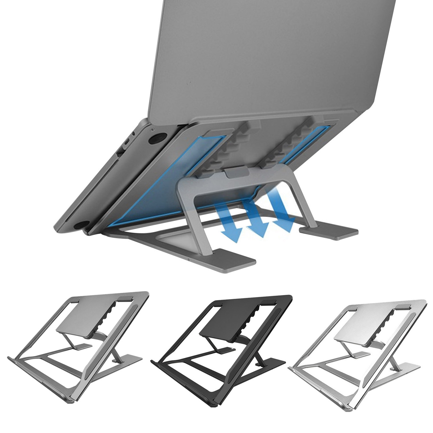 Besegad Folding Aluminum Notebook Laptop Anti-slip Cooling Pad Stand Holder for Apple MacBook Mac Book Lenovo Samsung Computer