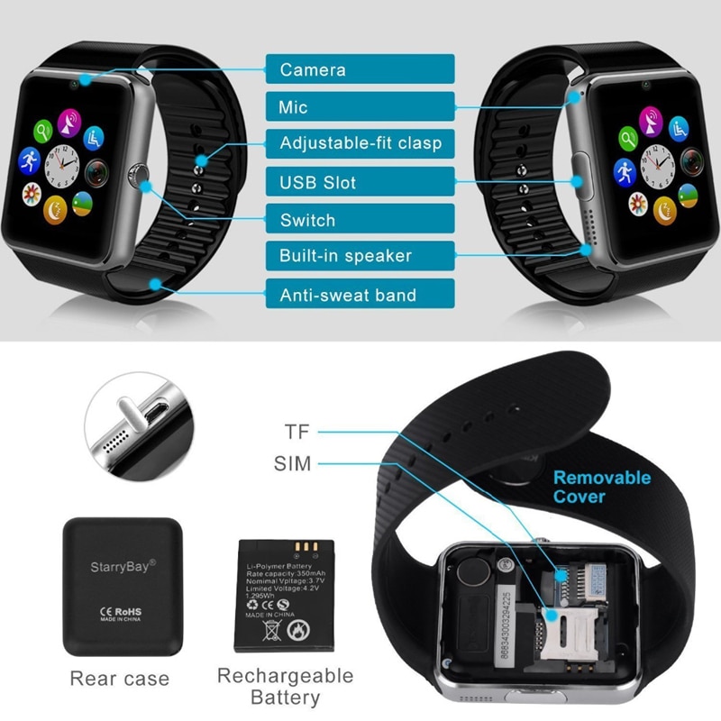 Smart Watch GT08 Clock Sync Notifier Support Sim TF Card Bluetooth Connectivity Android Phone Smartwatch Alloy Smartwatch