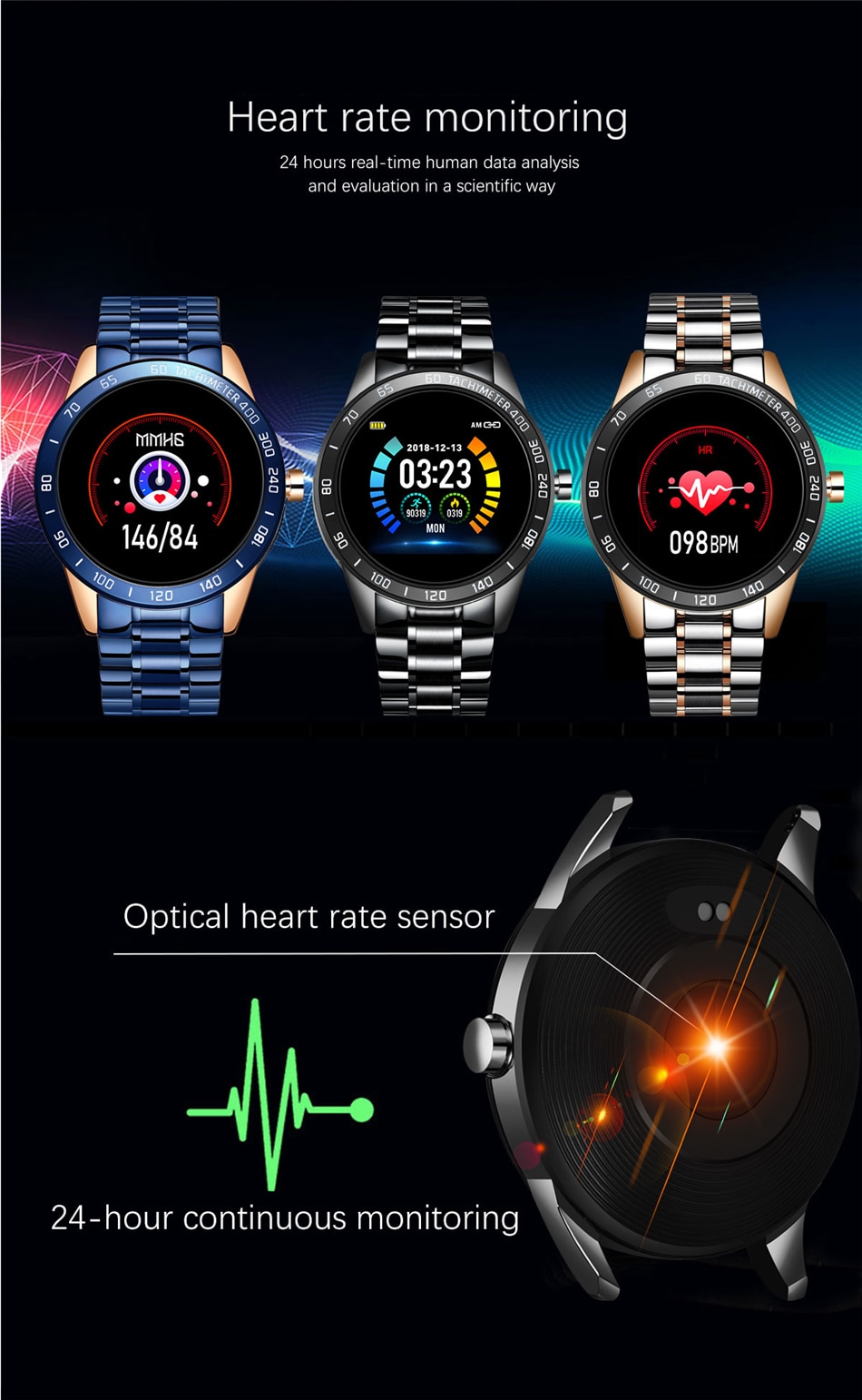 LIGE Steel Band Smart Watch Men Heart Rate Blood Pressure Monitor Sport Multifunction Mode Fitness Tracker Waterproof Smartwatch