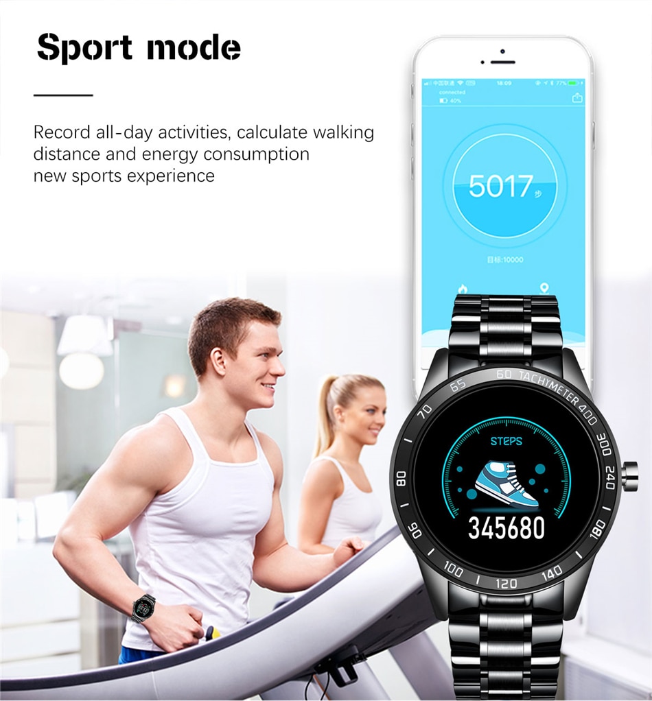 LIGE Steel Band Smart Watch Men Heart Rate Blood Pressure Monitor Sport Multifunction Mode Fitness Tracker Waterproof Smartwatch