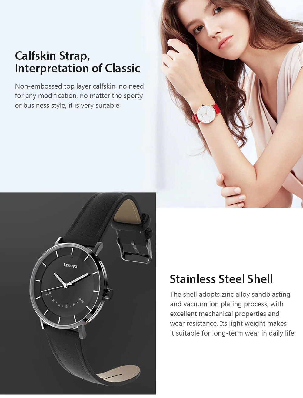 Lenovo Smart Watch Fashion Quartz Watches Watch S Intelligent Reminder 50M Waterproof Long Battery Life Sports Smartwatch