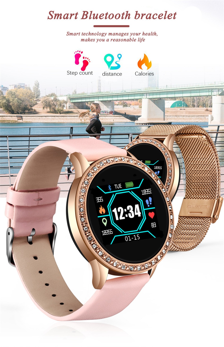 LIGE Ladies Smart Watch Women Blood Pressure Heart Rate Monitor Fitness tracker Sport Smart Band Alarm clock reminder Smartwatch