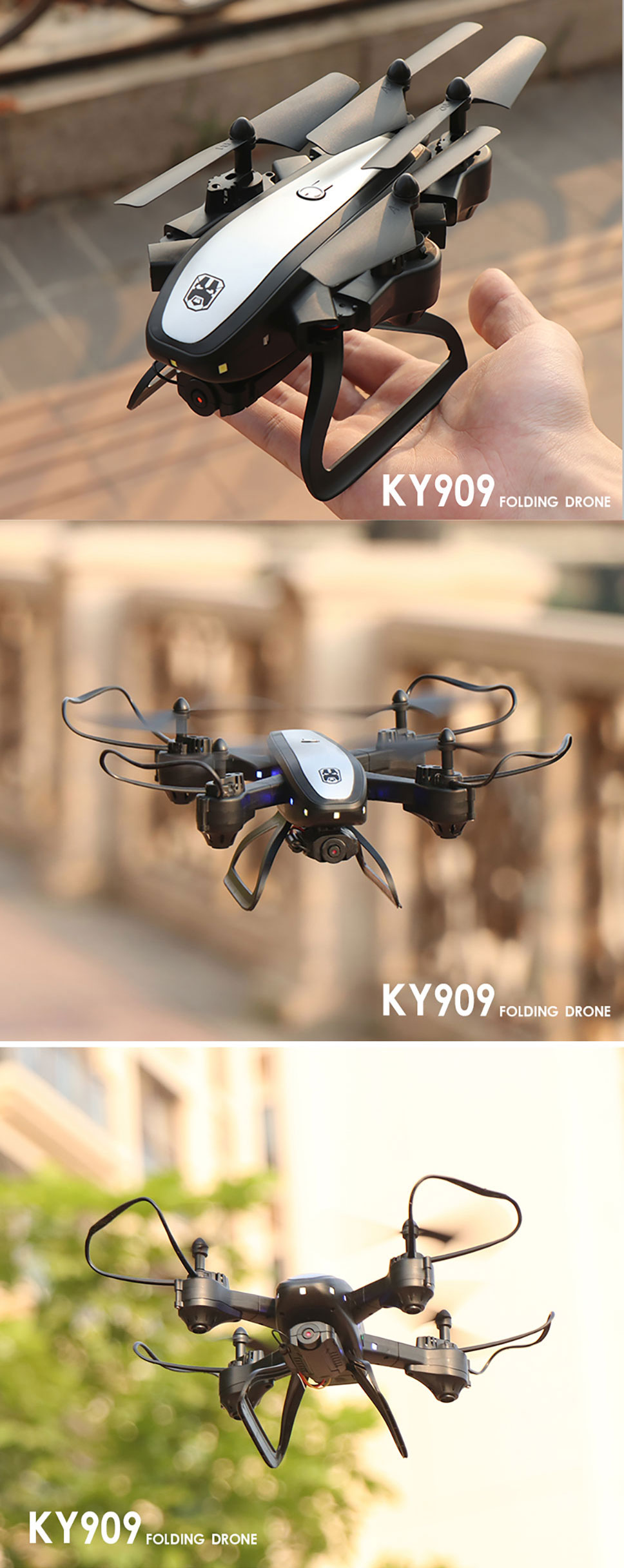 Drone KY909 HD 4K WiFi video live fpv drone light flow keep height quad-axis aircraft one-button take-off drone with camera