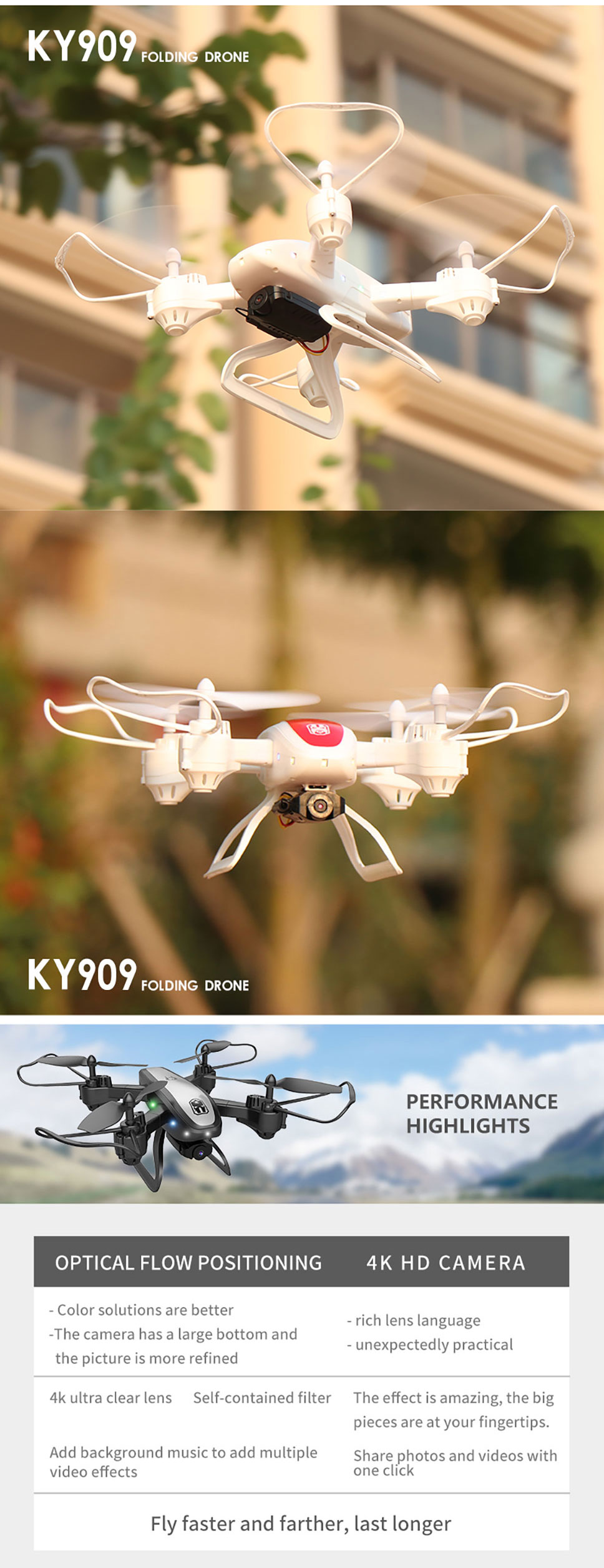 Drone KY909 HD 4K WiFi video live fpv drone light flow keep height quad-axis aircraft one-button take-off drone with camera