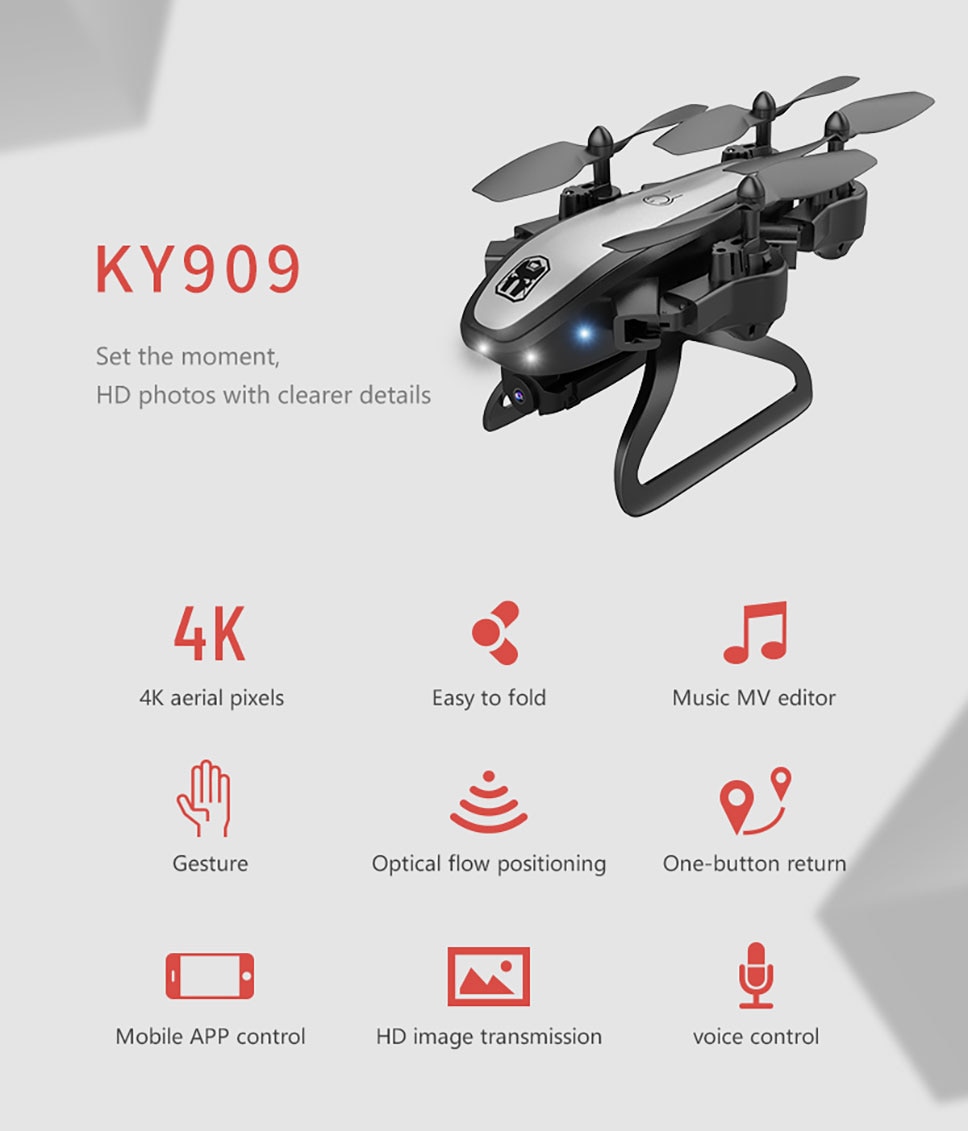 Drone KY909 HD 4K WiFi video live fpv drone light flow keep height quad-axis aircraft one-button take-off drone with camera